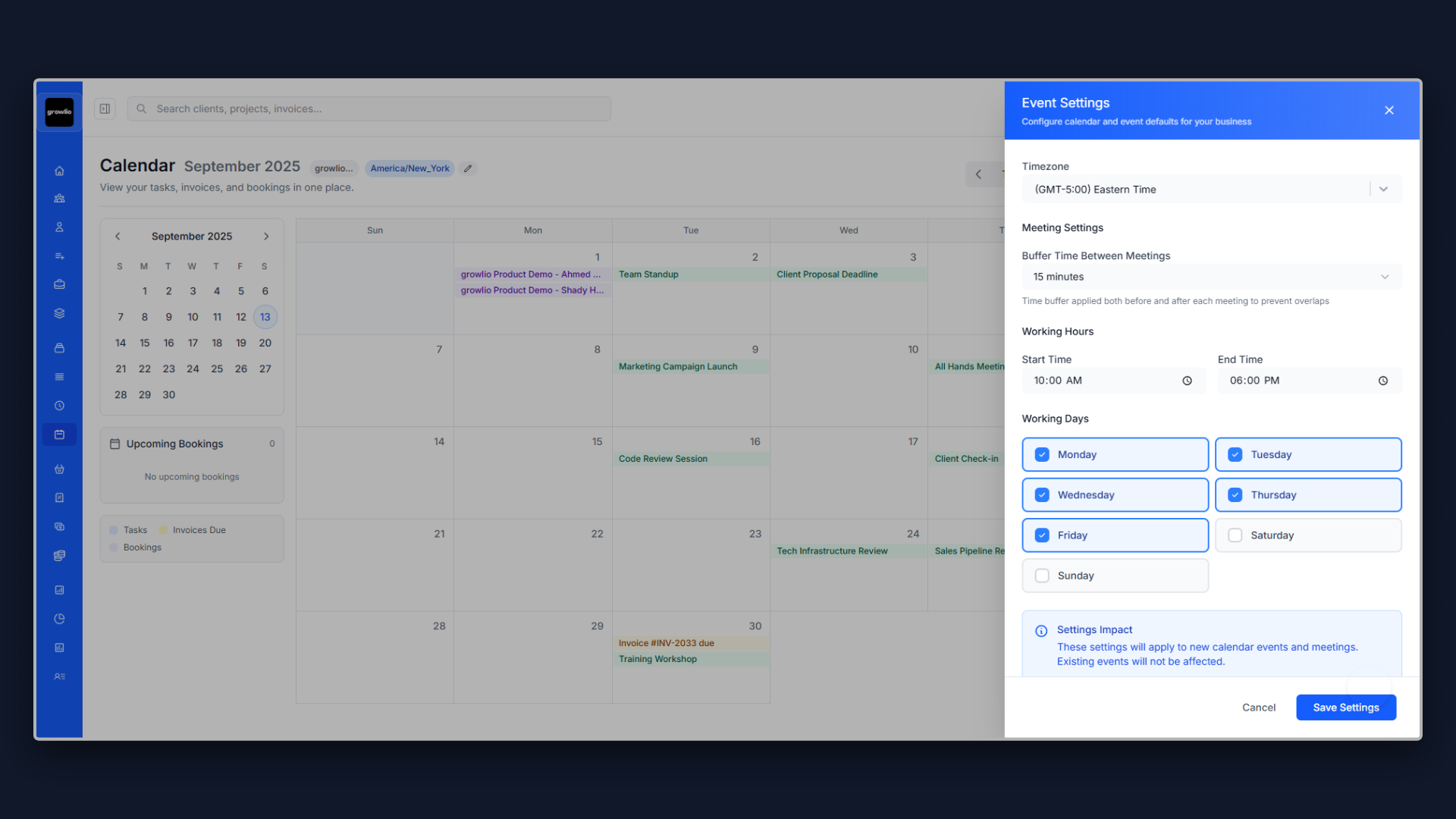 Scheduling interface showing let clients book time with you