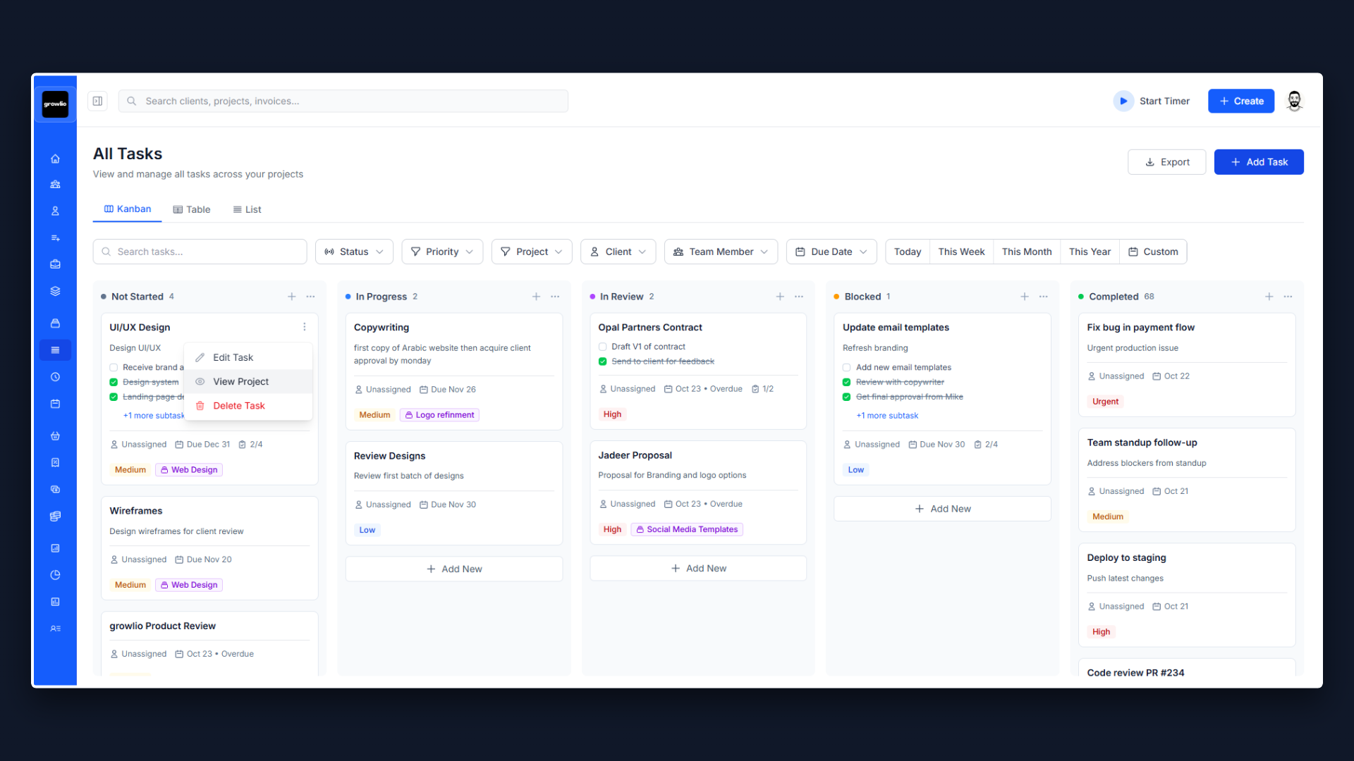 Projects interface showing deliver projects on time, every time